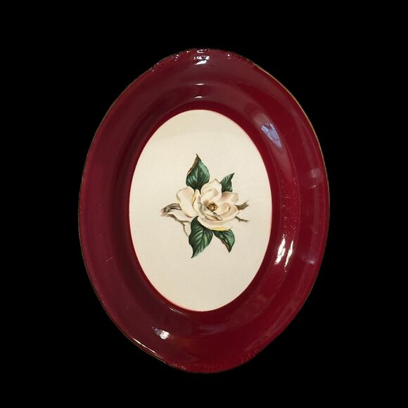 Homer Laughlin DISCONTINUED Burgundy Magnolia Oval Platter - Picture 6 of 7